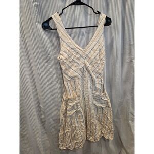 Monteau Los Angeles Linen Blend Striped Sundress Midi Mini Casual Pocket Dress M